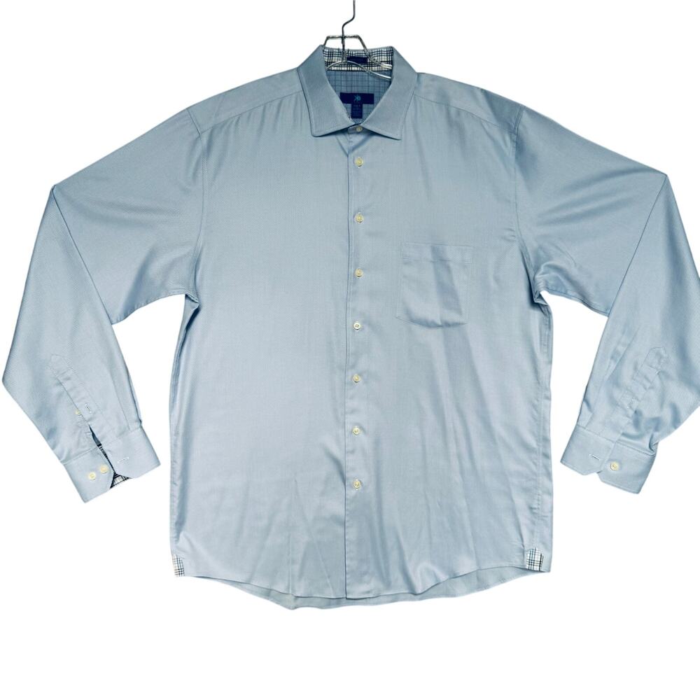 Egara Career Button Down Long Sleeves 100% Cotton Shirt Men 2XLT  Textured Blue